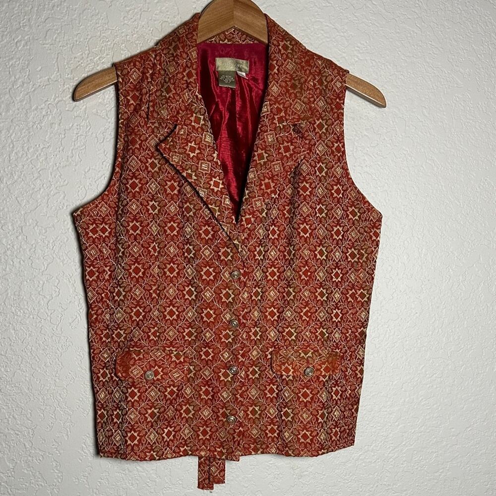 The Territory Ahead Woven Tapestry Vest Aztec Pockets Belt Orange Size 12 Fall